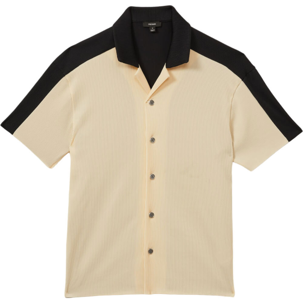 REISS CASTRO Oversized Plisse Cuban Collar Shirt